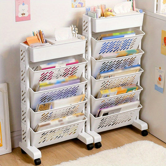 1pc White Multi-Layer Durable Plastic Storage Rack, Freestanding Organizer for Books and Toys, Detachable Mobile Shelf, Suitable for Various Room Types, Easy Assembly, No Power Needed, Book Storage Organizer, Playful Design, Easyassembly Shelf