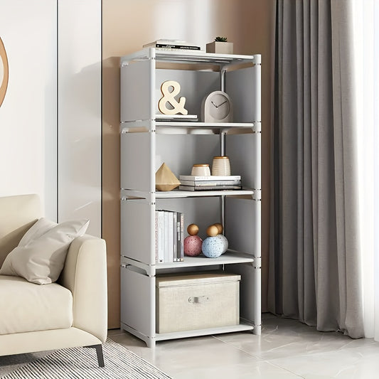 1pc White Plastic Metal Bookshelf - Compact, Easy Assembly, Vertical Design with Back Plate for Home, Office, Dorms, Rental Spaces